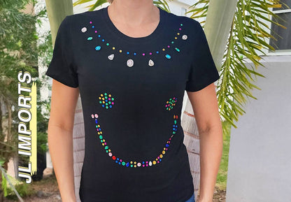 Camisetas de Moda con Carita Feliz de Piedras